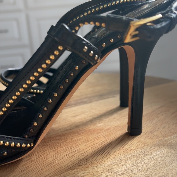 Authentic Dior black leather with gold studs heel sandals - Picture 6 of 14